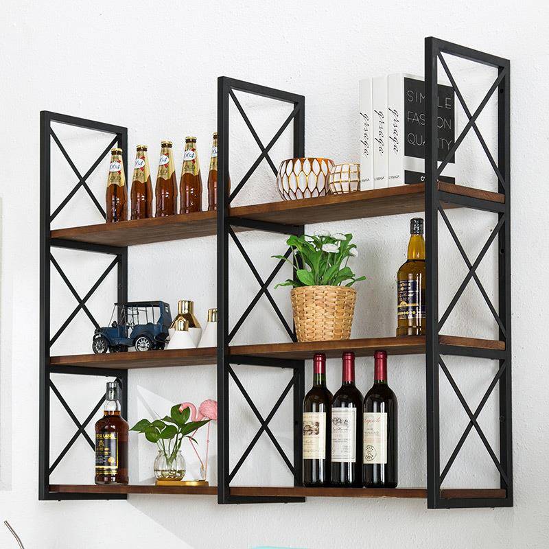 复古实木墙上书架置物架铁艺壁挂一字隔板客厅卧室墙壁装饰层架
