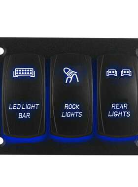 3位船形摇臂开关面板组合5P双蓝灯RV房车改装开关面板ON-OFF功能