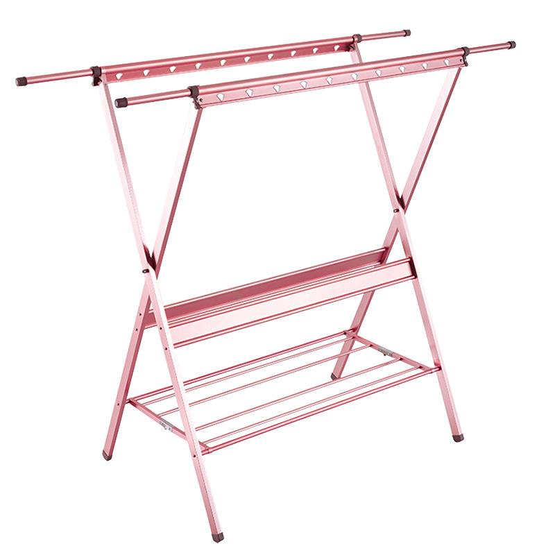 铝合金晾衣架落地折叠室内家用阳台双杆式凉衣架晒架玫瑰金晒衣架