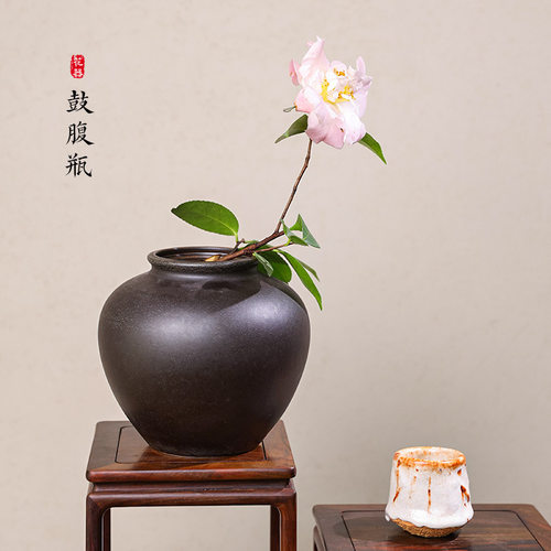 剑山陶瓷花瓶中式室内插花花器中华花艺瓶花鼓腹瓶插花工具简约