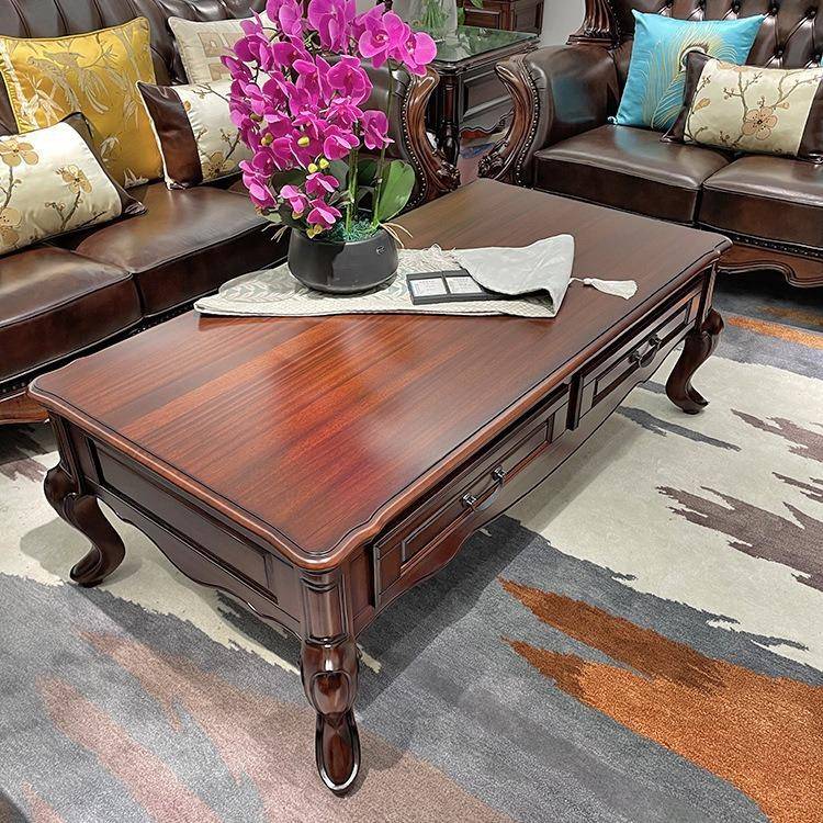 美式黑胡桃木茶几全实木小户型新古典简约款客厅长方形多抽屉家具
