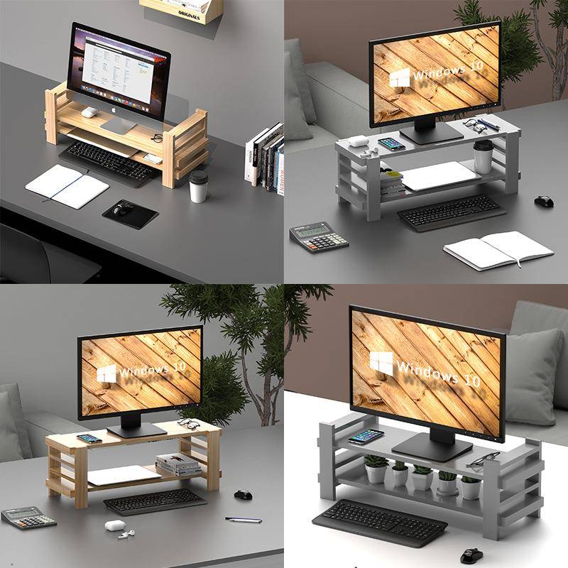 V3FP实木护颈液晶电脑显示器增高架可调节升降桌面键盘收纳置物整