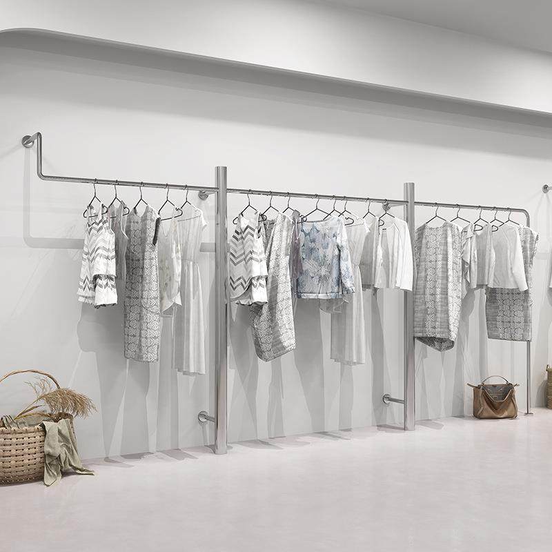 创意服装店展示架上墙女装店壁挂式挂衣架不锈钢拉丝男装童装货架