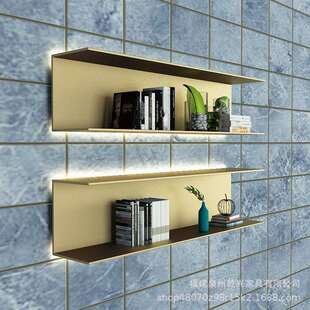 一字带灯隔板客厅展示架铁艺壁挂书架LED层板发光上墙装饰置物架