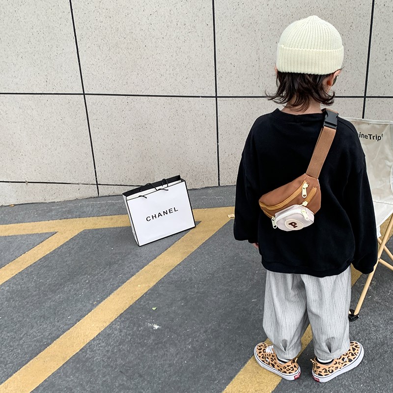 儿童包包男童宝宝撞色胸包时尚小包潮字母斜挎腰包网红女童小挎包