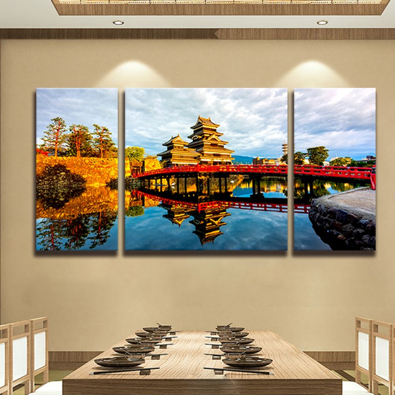 日式装饰画风景挂画日式客厅壁画和风居酒屋背景墙三联组合挂画图片