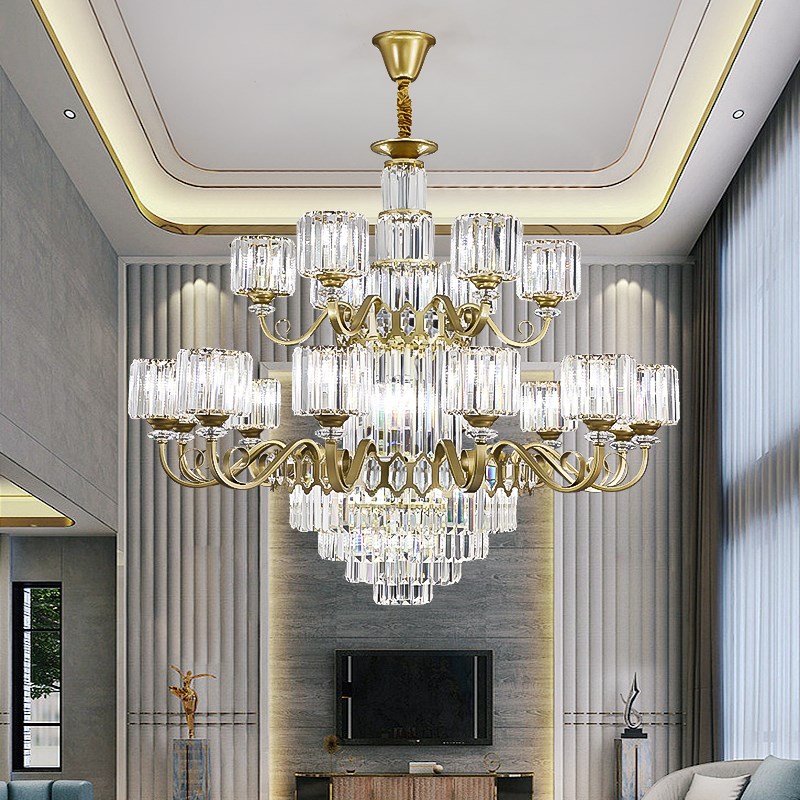 别墅复式楼水晶大吊灯跃层楼中楼中空复试大灯挑空大客厅水晶灯具