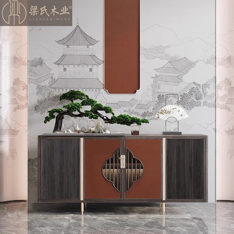 新中式实木玄关柜鞋柜轻奢餐边柜简约后现代门厅隔断柜装饰端景台
