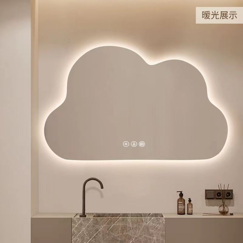 云朵led带灯化妆镜浴室壁挂镜梳妆台台式镜子用贴墙自粘挂墙真实