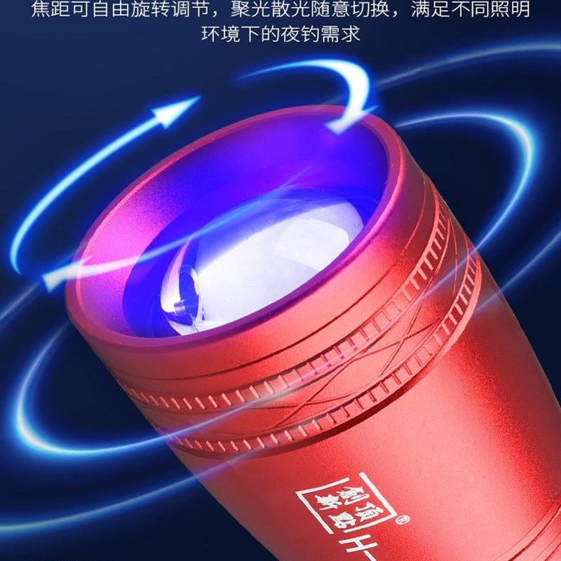 顶点夜钓灯夜钓H6S钓鱼超亮强光大功率蓝光紫光手电筒疝气夜光
