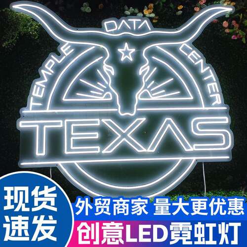 商家现货发光霓虹灯亮灯牛头标TEXAS英文字母量大从优
