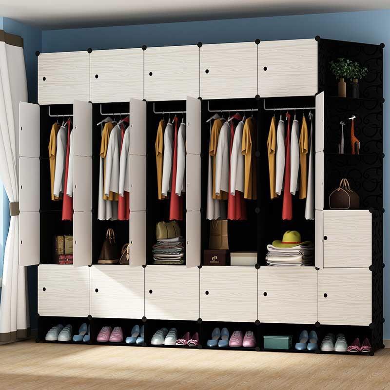 塑料多层收纳柜婴儿宝宝衣柜双人家用衣橱经济型对开门仿实木衣柜