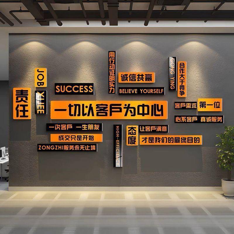 企业文化墙面装饰办公室氛围布置团队励志标语公司进门形象墙贴画