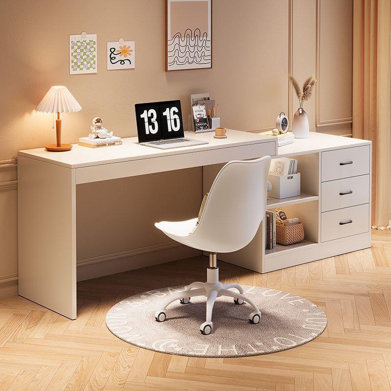 实木书桌儿童学习桌写字桌电脑桌台式桌家用伸缩办公桌奶油风桌子