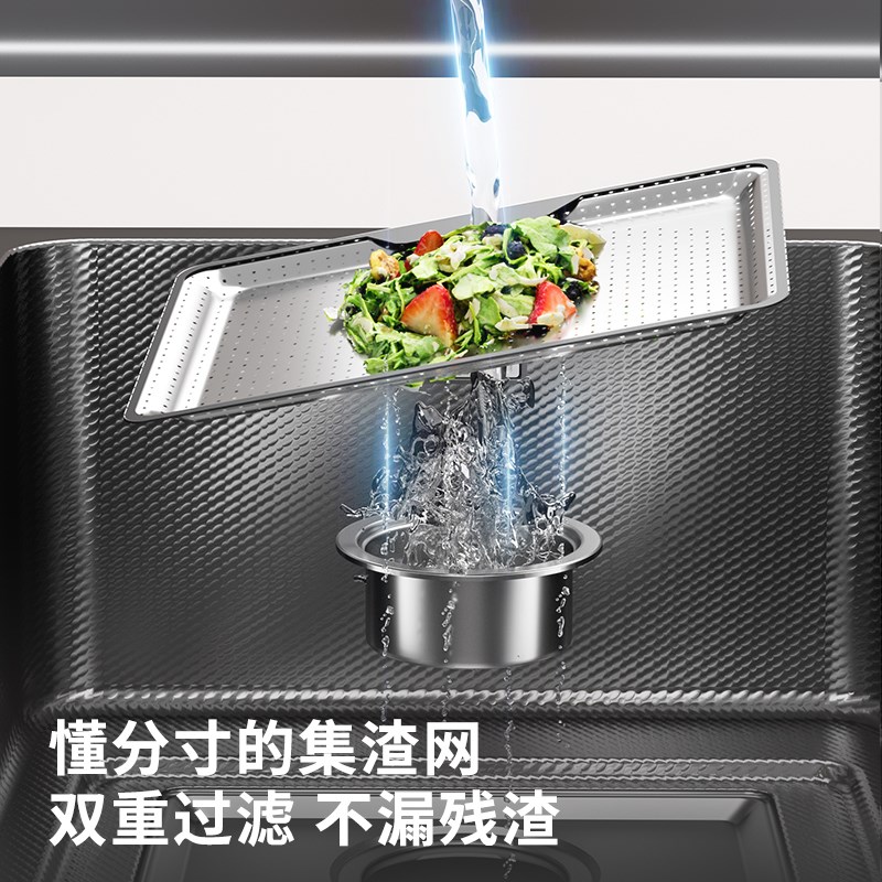 新款瀑布集渣水槽大单槽304不锈钢厨房洗菜盆洗碗槽洗菜池台下盆