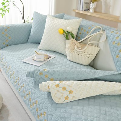 皮沙发刺绣沙发套罩沙发巾纯棉贵妃新款式定制沙发垫防滑超大坐垫