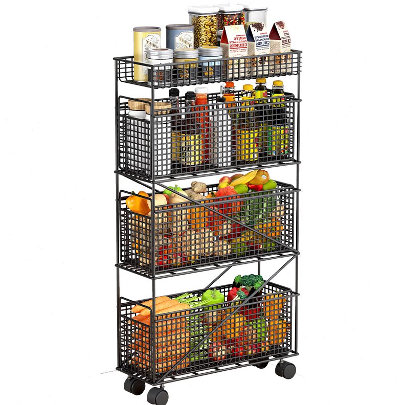 缝隙厨房落地抽拉放多层菜篮子夹缝置物架蔬菜收纳架冰箱菜架子式