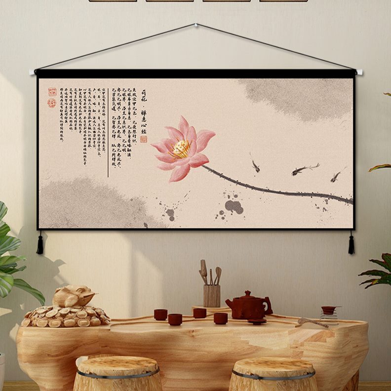 挂布背景布荷花布艺客厅布挂画中式背景墙禅意装饰画挂墙卧室挂毯图片