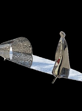 不锈钢镜面雕塑金属户外景观物美陈水景不锈钢艺术品抽象小船雕塑