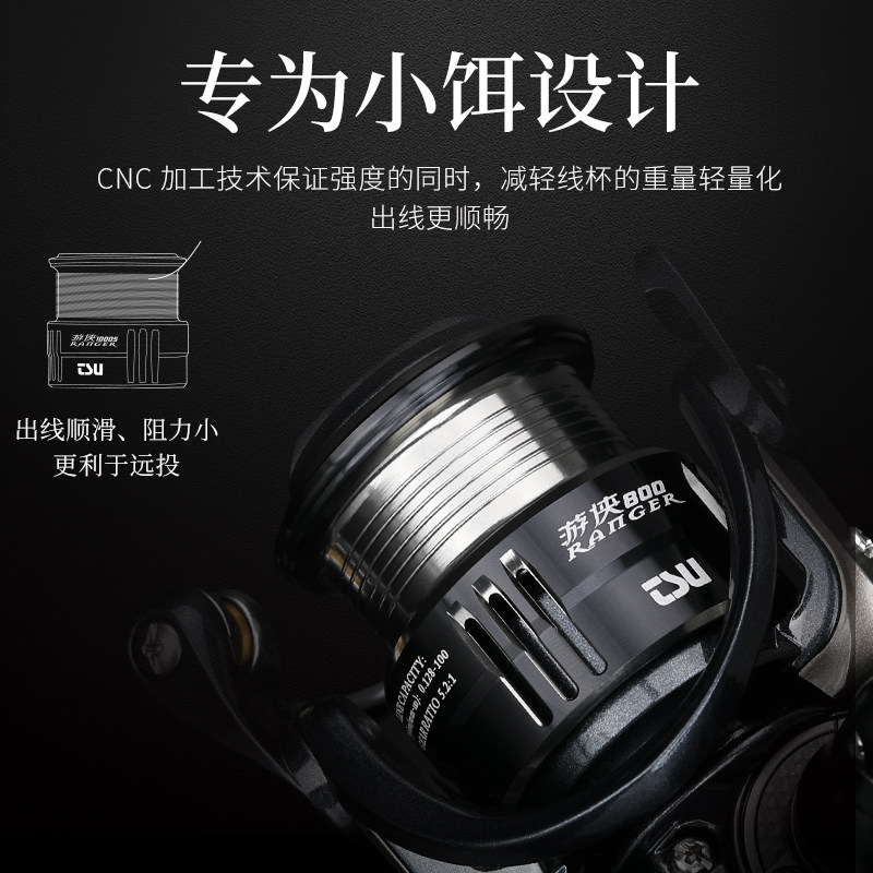 钓之屋 游侠800/1000S浅线杯远投微物纺车轮斜口线杯路亚轮渔线轮