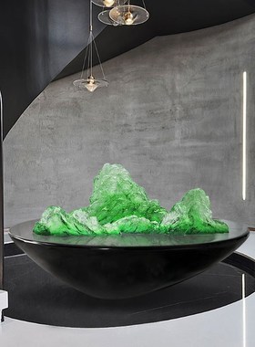 现代创意透明树脂假山摆件酒店大堂别墅大型山形雕塑景观软装饰品
