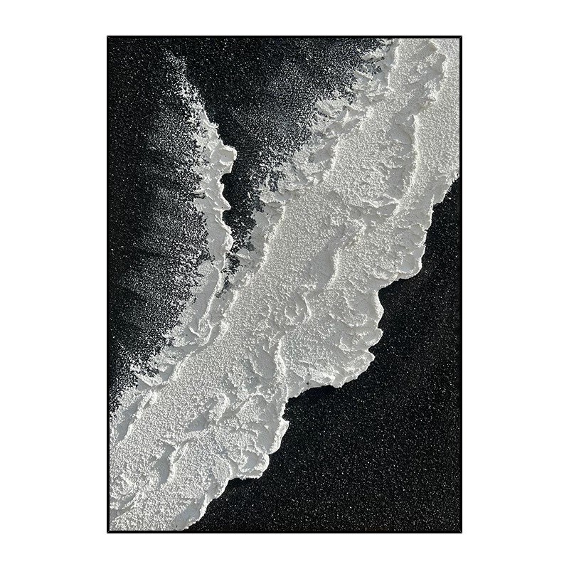 手绘黑白浪潮立体肌理抽象画玄关挂画客厅背景墙落地装饰画