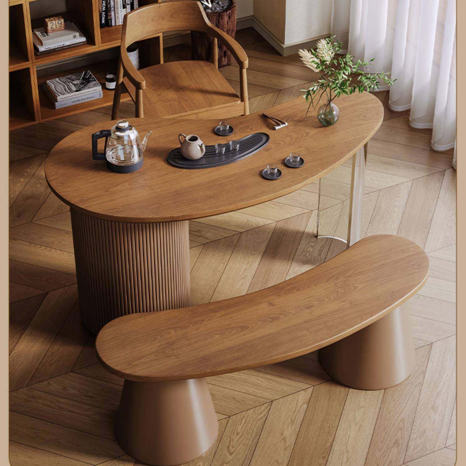 严选新中式全实木泡茶桌创意小户型家用阳台泡茶台亚克力弧形茶桌