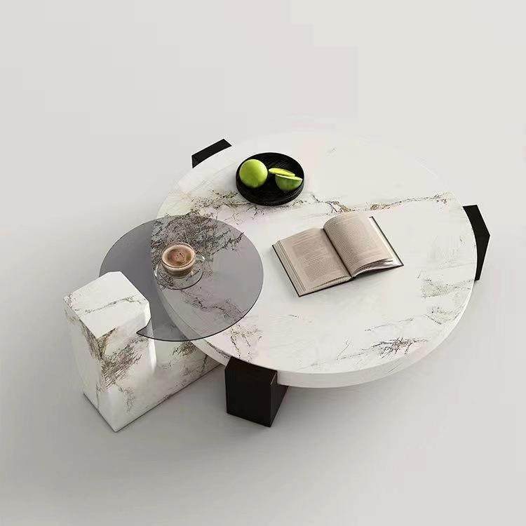 意式大理石茶几客厅小户型圆形茶几轻奢极简高档设计师茶几
