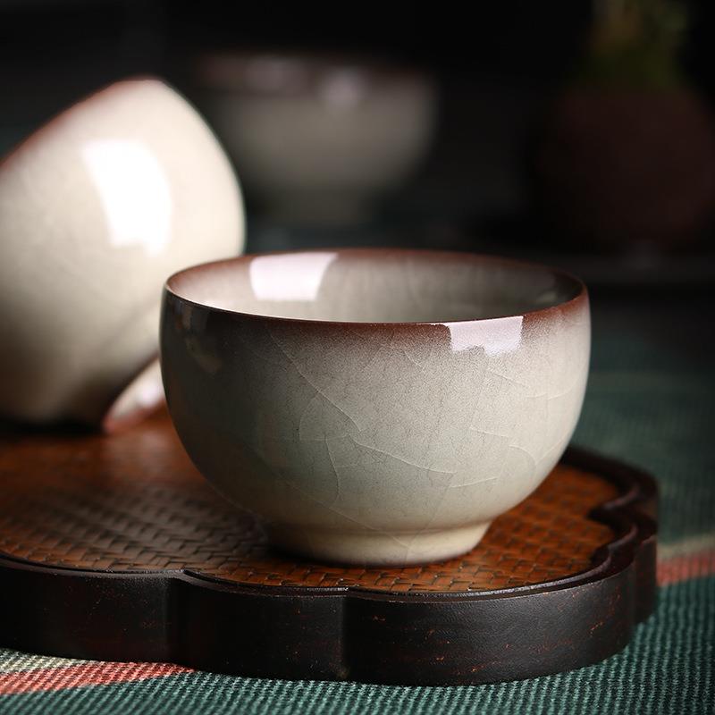 陶瓷青瓷主人杯哥窑开片茶碗茶杯子大小号单杯汝窑裂纹月白釉红