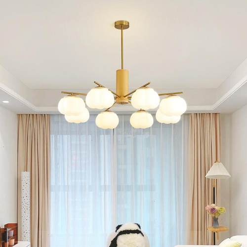 客厅吊灯原木奶油风广东中山灯具现代简约创意棉花柿子房间餐厅灯