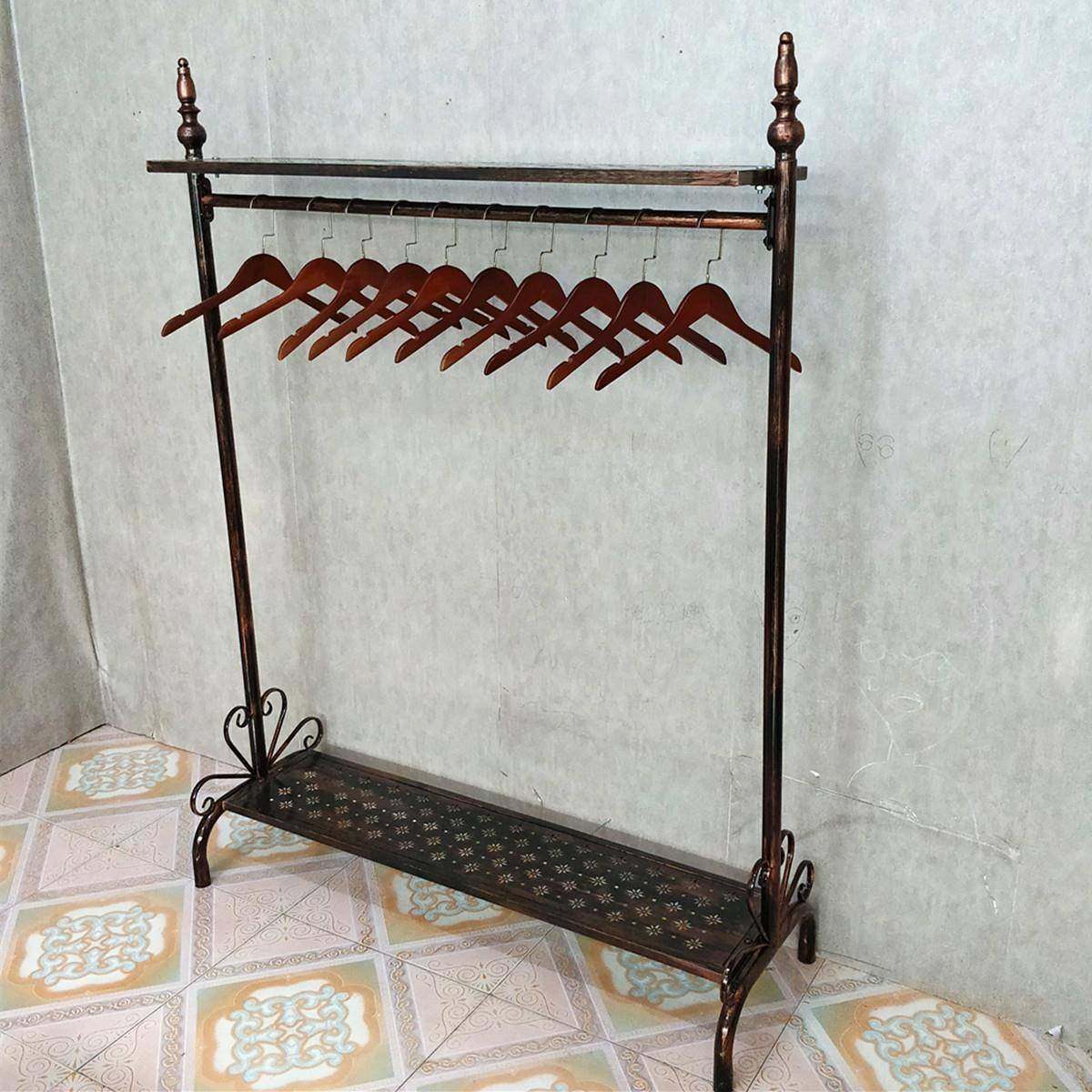 服装货架落地式服装架挂衣服简约架子复古落地衣架单杠展示架