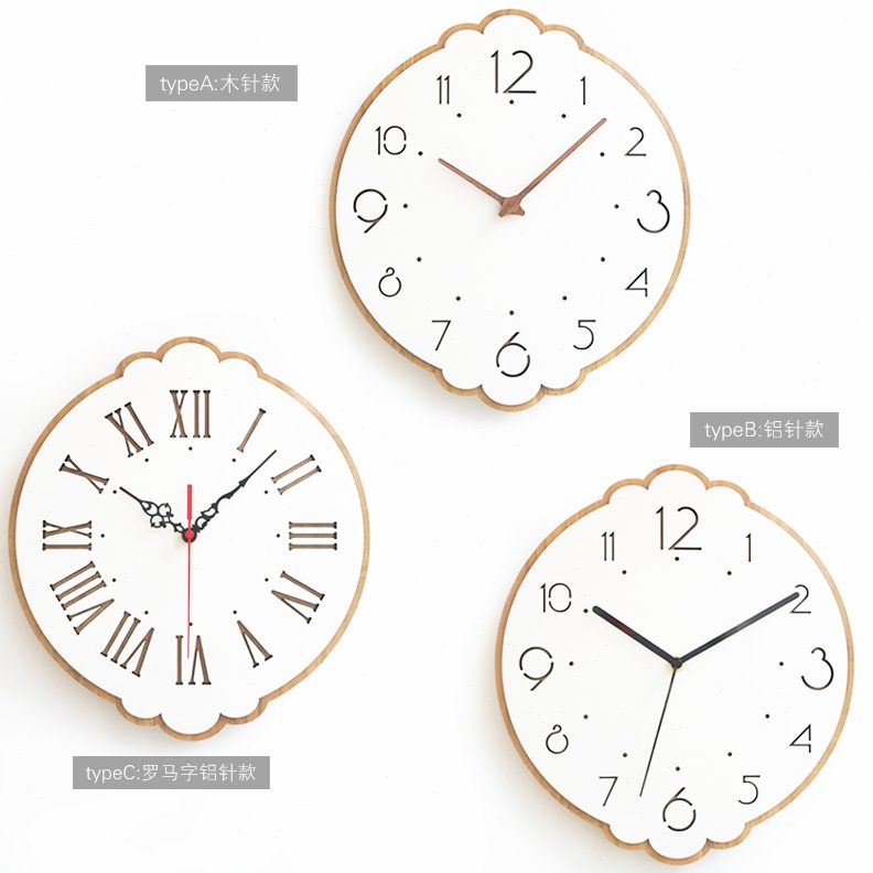 简约现代家用挂表时钟石英钟电子客厅钟静音圆形木壁创意钟表挂钟