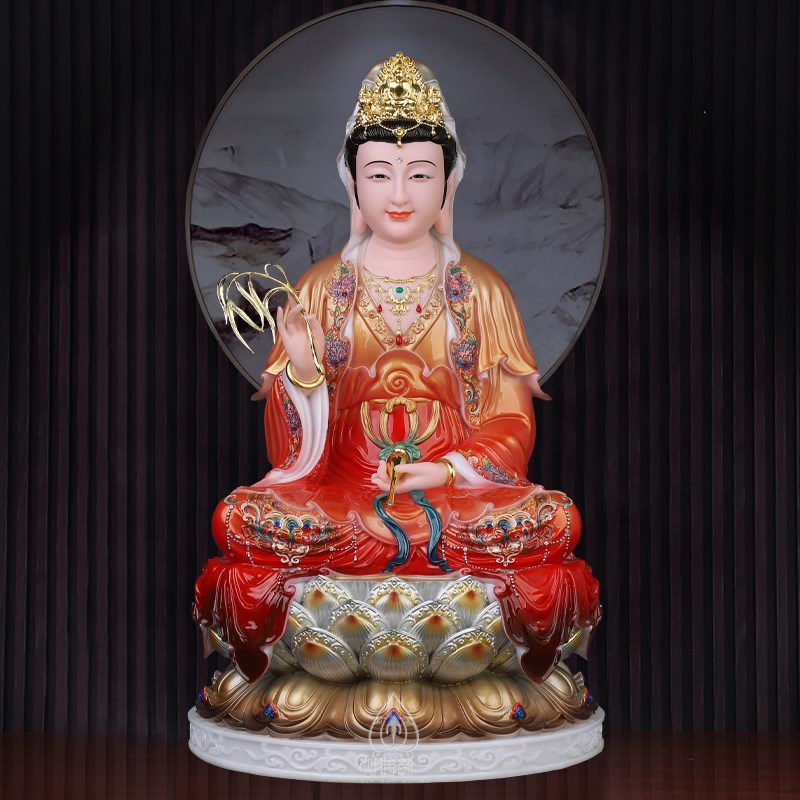 汉白玉南海观音菩萨佛像供奉大慈大悲观世音坐莲观音菩萨佛像摆件