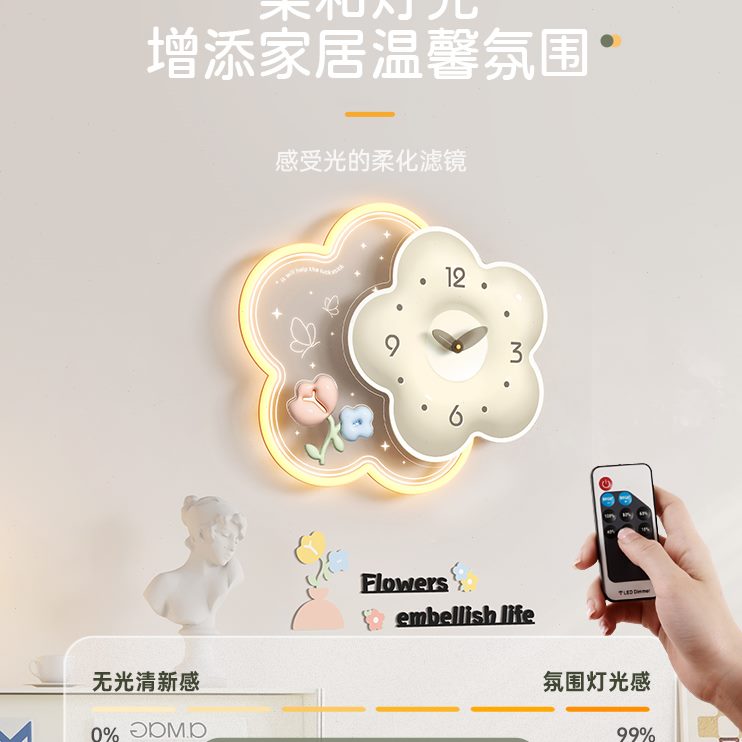 2023表挂墙网红餐厅挂钟客厅风壁灯创意时钟现代简约新款奶油钟表