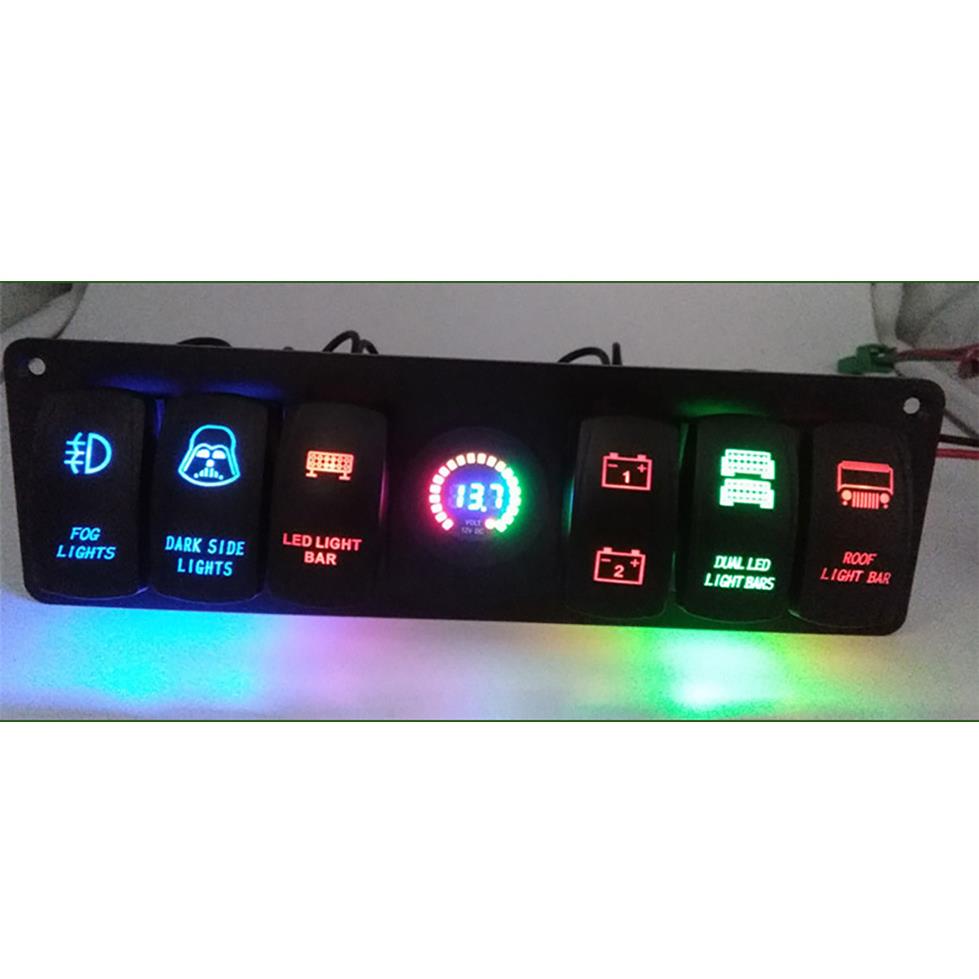 爆款12-24V改装汽车游艇轮船控制6位面板组合开关+彩屏电压表