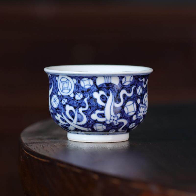 手绘元青花蓝地杂宝炉式杯高端功夫主人杯个人专用办公室茶具品茗,鲜花速递/花卉仿真/绿植园艺,割草机/草坪机,淘宝优惠券,粉丝福利购,淘宝优惠卷