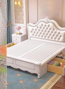 6uD美式实木床主卧白色软包公主床床双人婚床现代简约豪华双人床