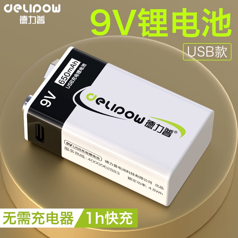 德力普9v充电电池大容量可usb万用表6f话筒方块九伏锂电池大全