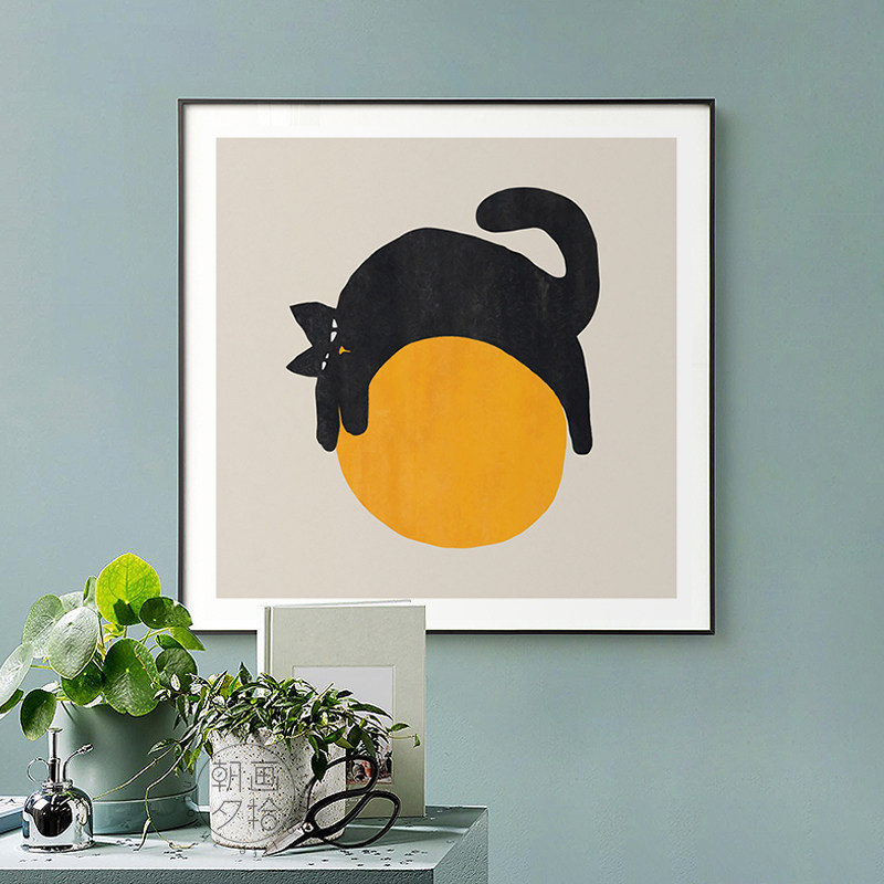 朝画夕拾 黑猫与黄皮球小众文艺客厅餐厅床头装饰画样板间壁挂画,家居饰品,现代装饰画,淘宝优惠券,粉丝福利购,淘宝优惠卷