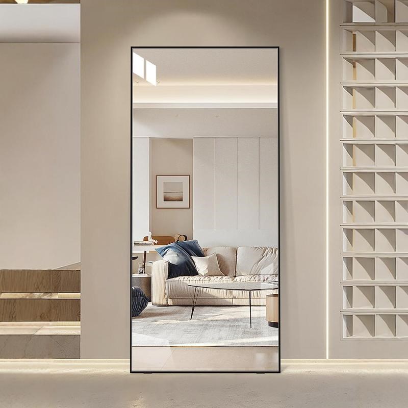 极简铝框全身镜直角穿衣镜家用卧室落地镜壁挂式大镜子挂墙试衣镜