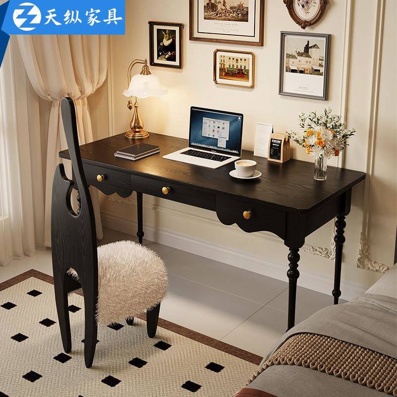 天纵法式复古全实木书桌家用办公桌白蜡木卧室电脑桌学生写字桌子