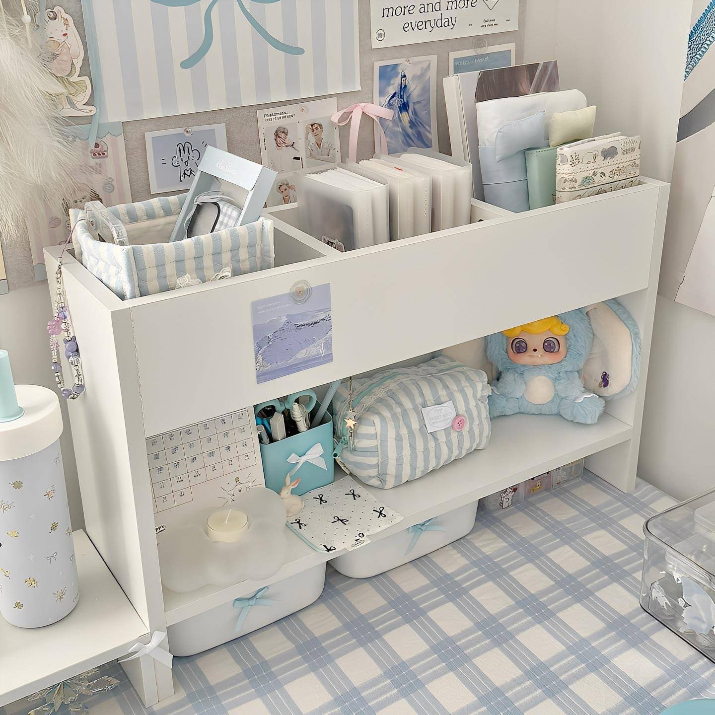 书架桌上置物架奶油风女生工位桌面收纳架宿舍书桌架改造神器架子