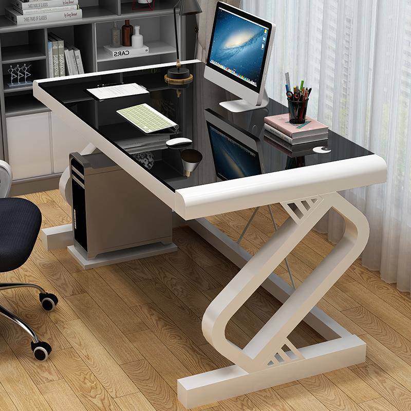 电脑桌台式家用卧室现代简约书桌钢化玻璃办公桌学习桌子