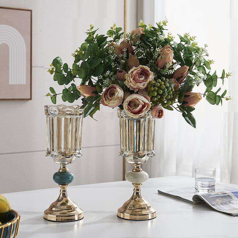 欧式轻奢花假花花瓶花艺客厅电视柜餐桌玻璃装饰插花摆件