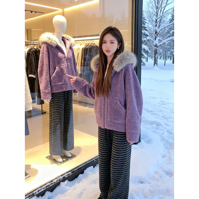 香朵儿秋冬季新款潮牌穿搭云朵颗粒毛毛厚款时尚韩系短外套女