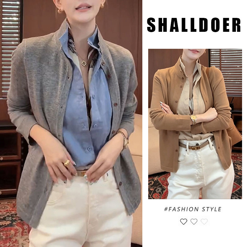 SHALLDOER假两件针织衫2026秋季新款立领衬衣高级感通勤显瘦上衣图片