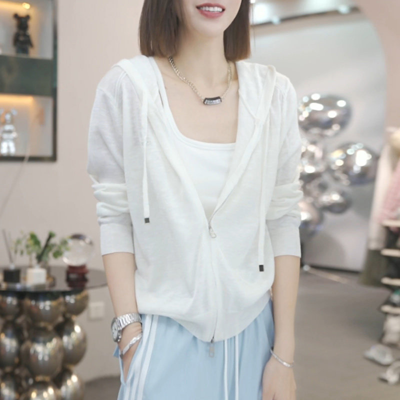 帽衫韩系薄款连帽防晒女士针织衫图片