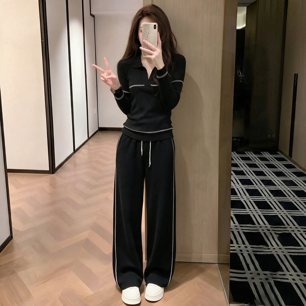时尚显瘦气质网红套装女2026冬季新款高级百搭宽松上衣裤子两件套
