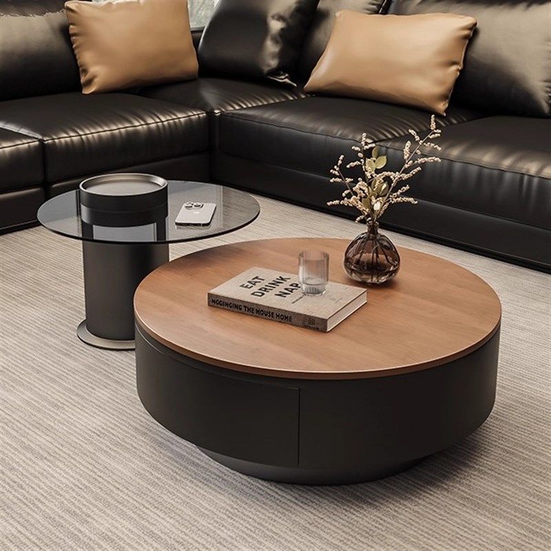 意式中古风胡桃木茶几客厅家用现轻奢圆形实木茶几小户型,商业/办公家具,茶几,淘宝优惠券,粉丝福利购,淘宝优惠卷