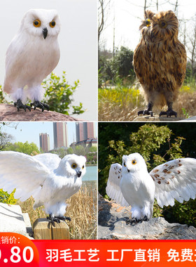 仿真羽毛猫头鹰摆件万摄节y表演道具影圣装饰